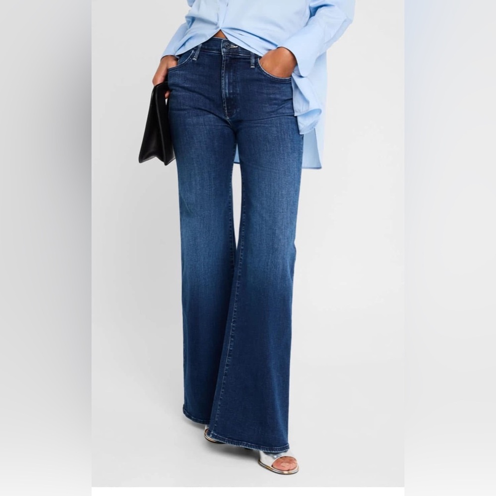 MOTHER The Hustler Roller Sneak Wide Leg Jeans. Heirloom Wash. Stretch Denim 25